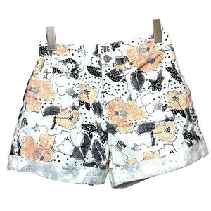BDG Floral Mom Jean Shorts White Pink High Waist Cuffed Hem Sz 26 Boho Granola
